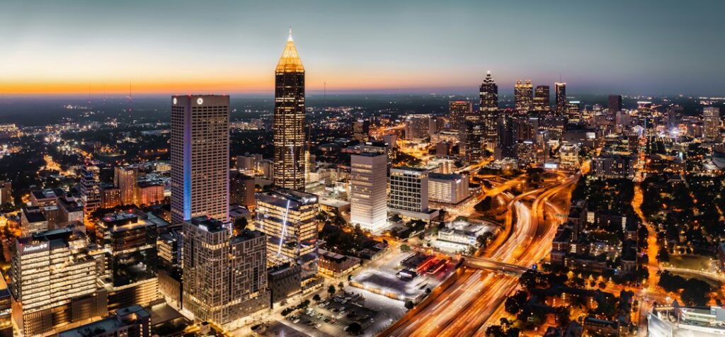 Aerial view of Atlanta at night