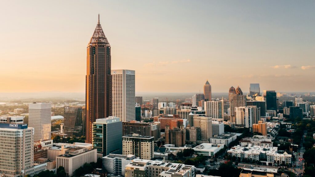 The Atlanta skyline, with downtown and Midtown towers rising above the city