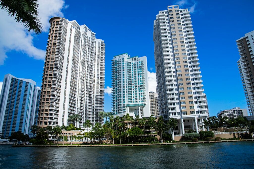High-rise buildings along the water in Brickell, Miami