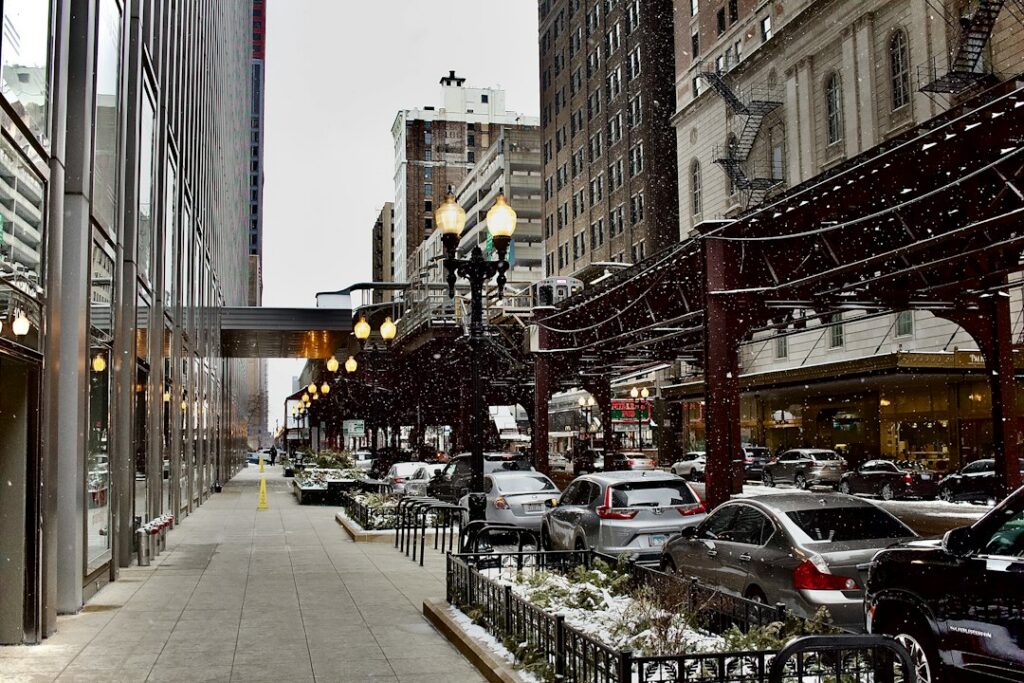 A CTA 'L' train running on elevated tracks in Chicago