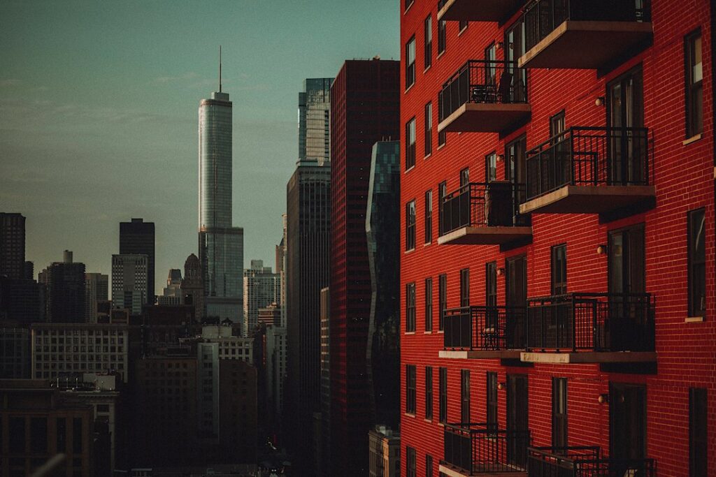 Chicago office towers seen from a high-rise