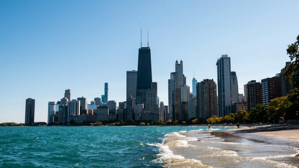 Chicago skyline across Lake Michigan