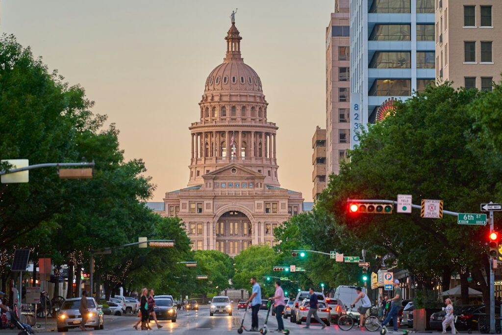 Congress Avenue in downtown Austin leading to the Texas State Capitol