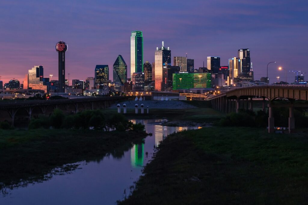 Downtown Dallas skyline seen from the Trinity River