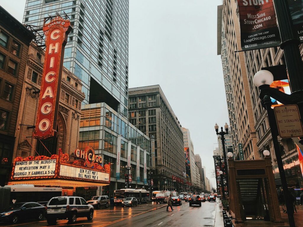 Cars on a downtown Chicago street