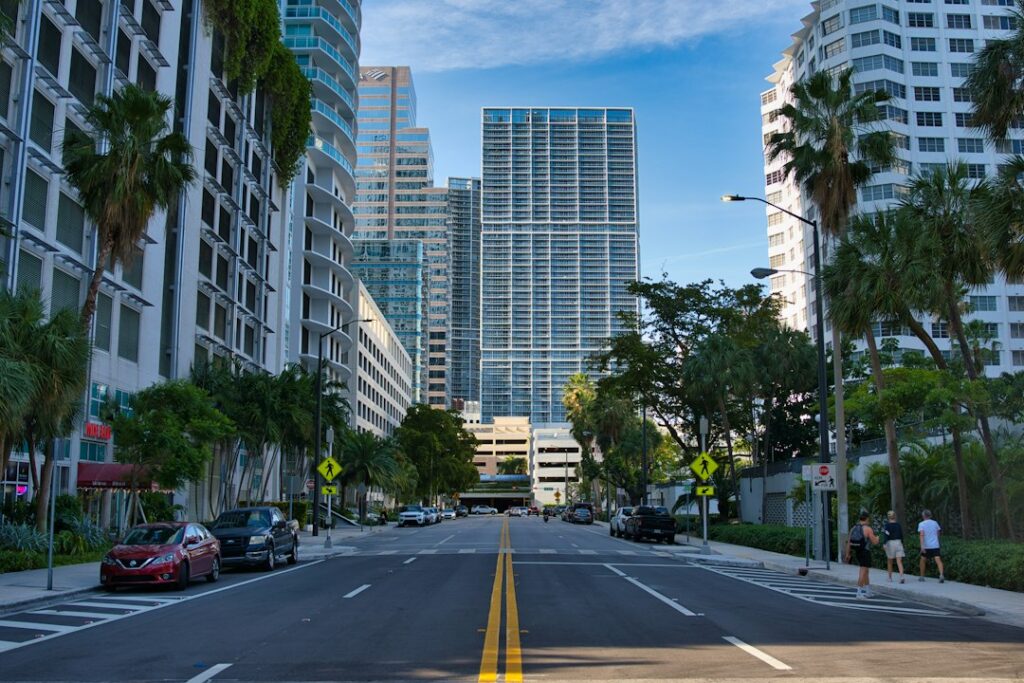 Traffic and high-rise buildings in downtown Miami