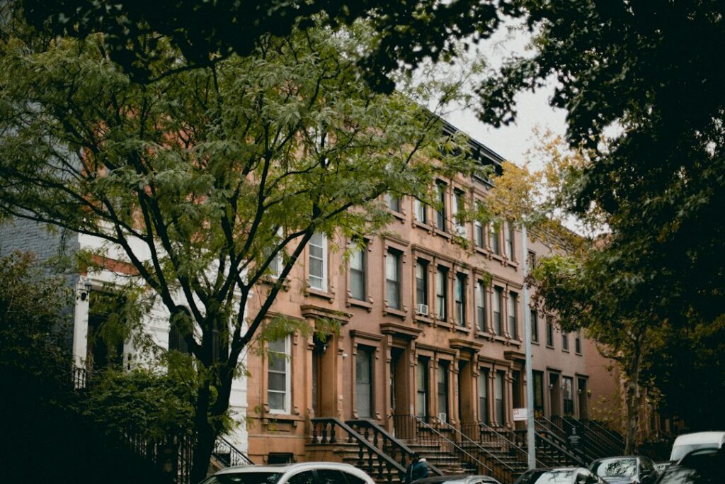 Brownstone apartment buildings in New York City